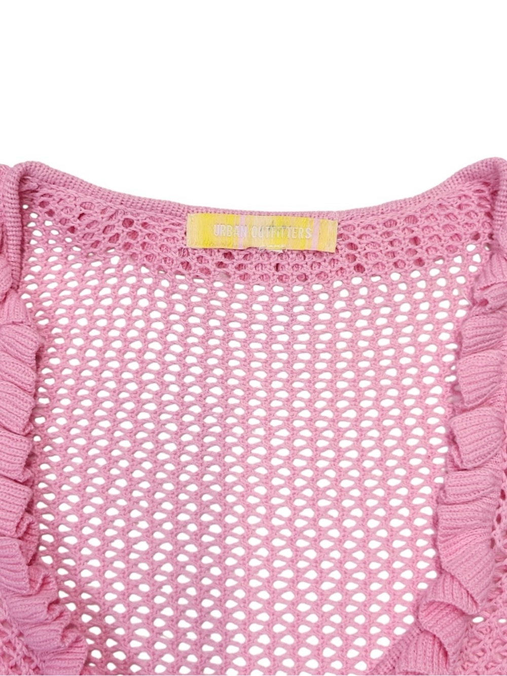 UO Women’s Pink Crochet Ruffle Coquette Cropped Bolero Cardigan Size:XS/S - Picture 5 of 8